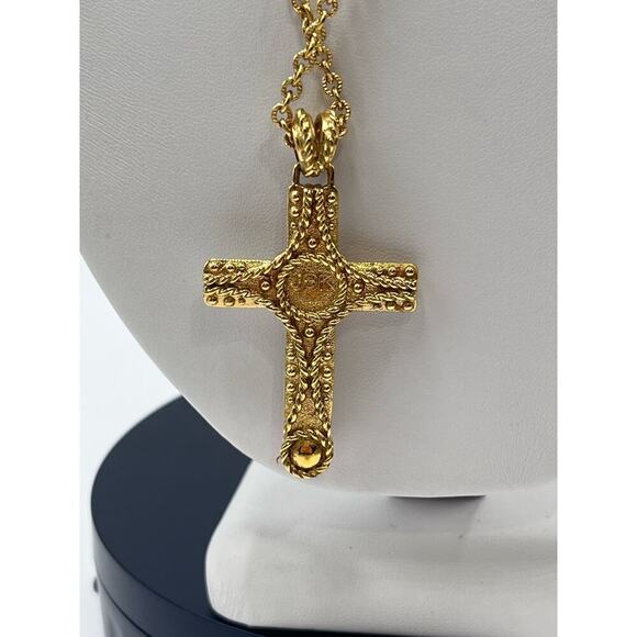 Vintage Designer Signed Camrose & Kross JBK Gold Plated Religious Cross Necklace - Picture 10 of 15